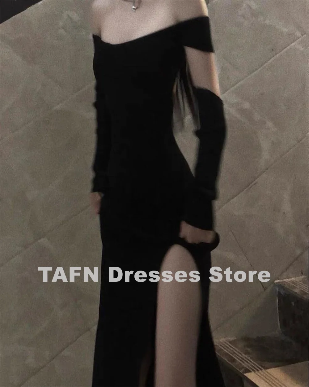 TAFN Black Sheath Elegant Evening Dresses Side High Slit Sexy Prom Party Dresses Simple French Floor-Length robes de soirée