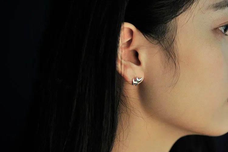 925 Sterling Silver Cat Earrings For Women Ladies Statement Jewelry Korean Earrings Pendientes Brincos