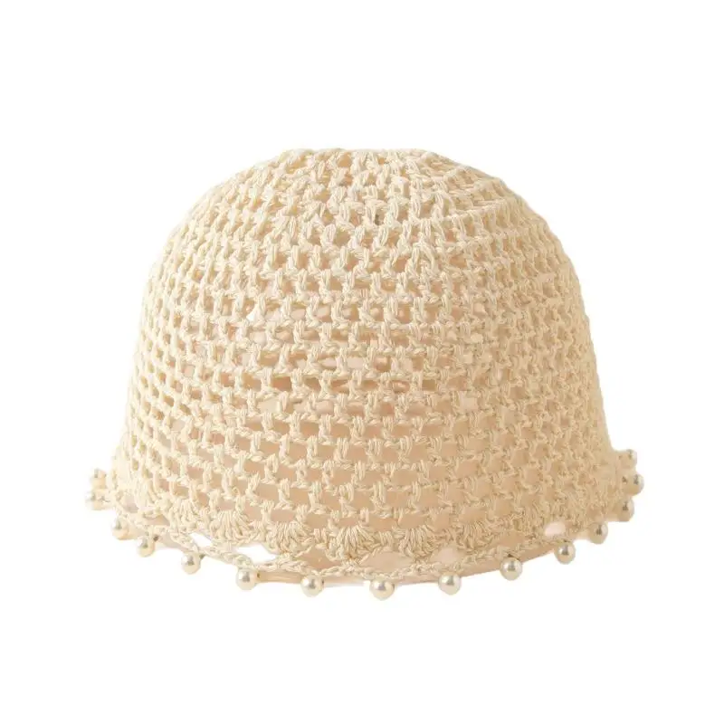 Modische, durchbrochene, gewebte Pullover-Mützen, atmungsaktive Häkel-Baskenmütze mit Perlenfransen, Retro-Beanie-Mütze für Damen, Sommer, koreanischer Stil – Detail 7