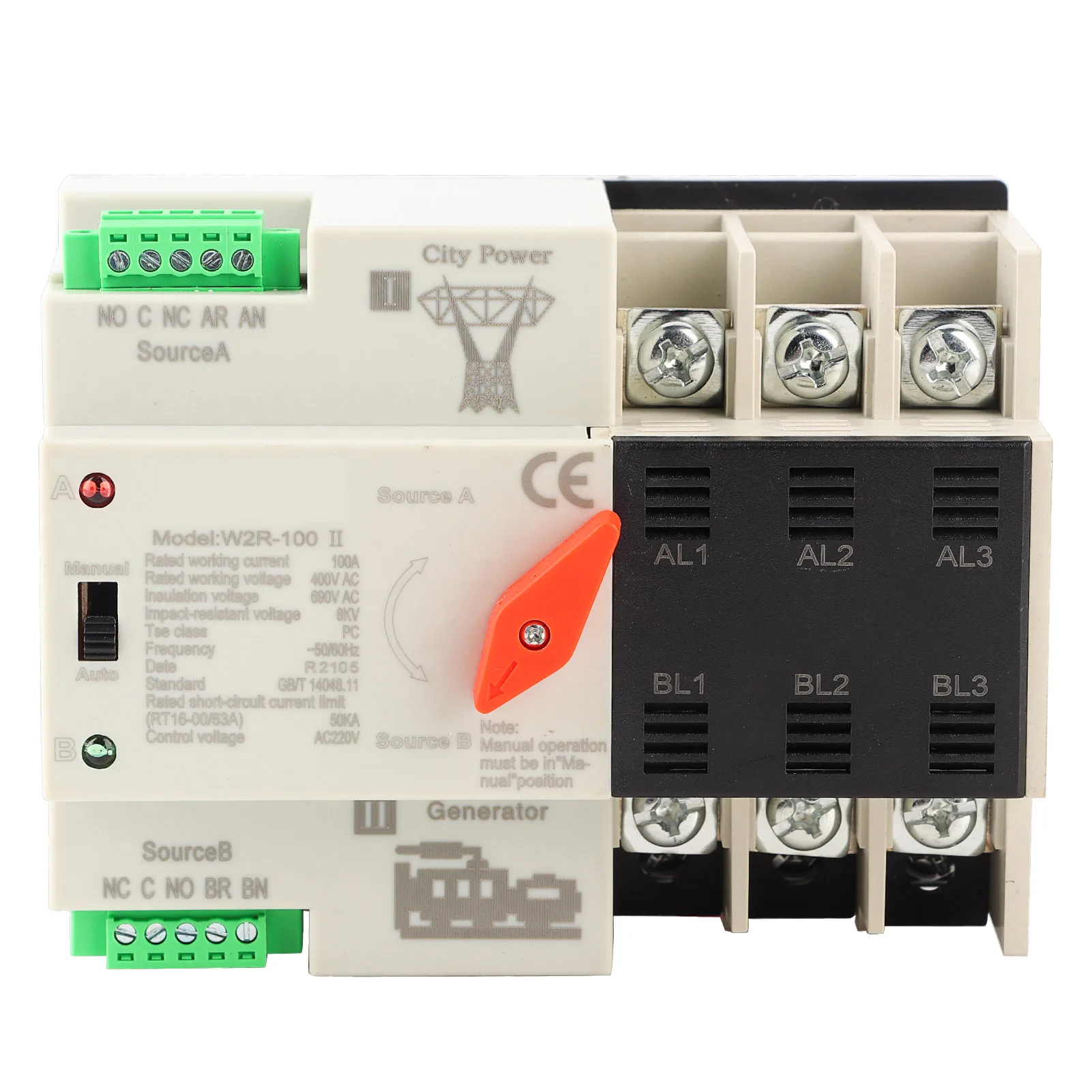 

W2R‑100 Dual Power Automatic Transfer Switch 3P 100A 50Hz Power Transfer Switch