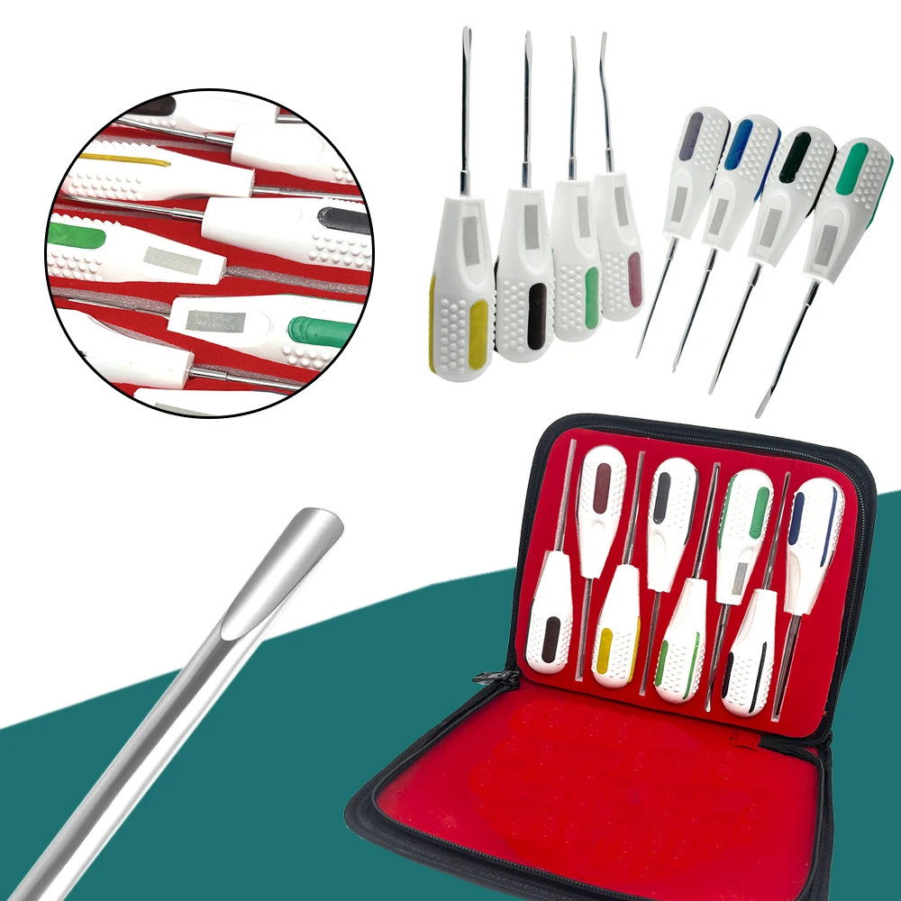 

8 Piece Dental Luxating and Root Elevator Set Curved for Minimally Invasive Tooth Extraction Surgical Dentistry Instruments