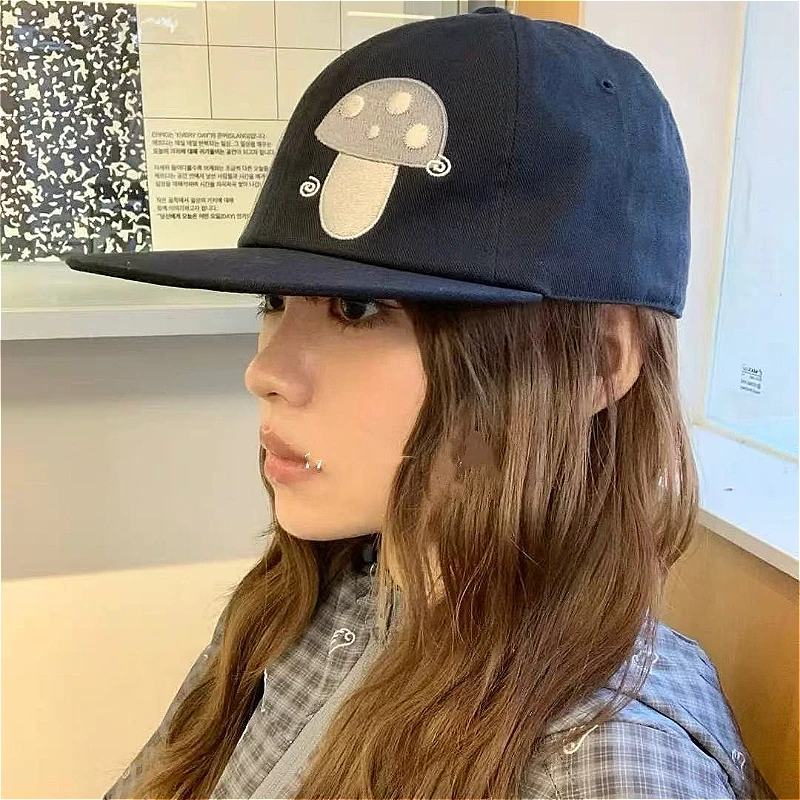Korean Style Mushroom Embroidered Baseball Hat Cap Women's Soft Top Flat Brim Duckbill Small niche Decorative Accessories
