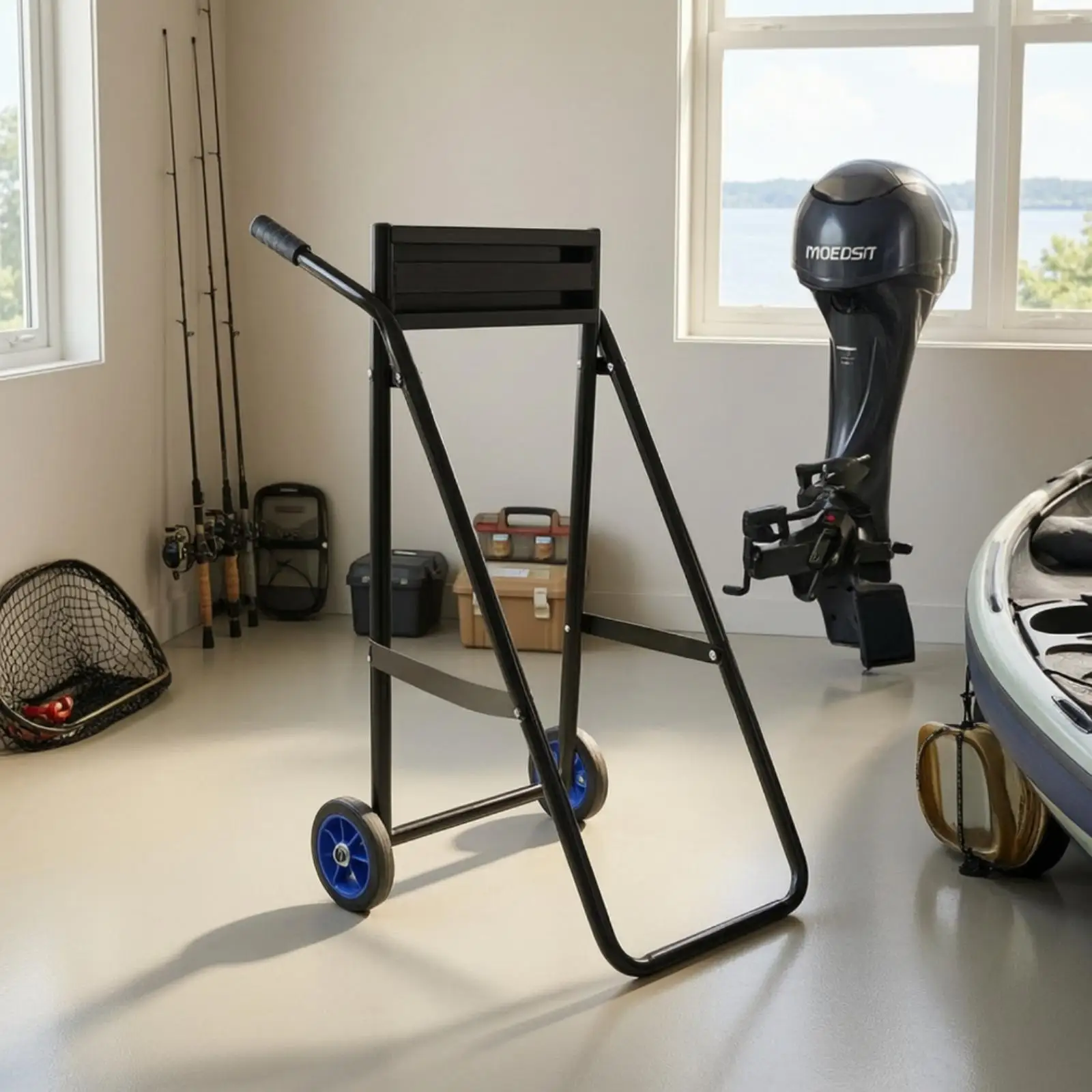 Foldable Marine Engine Cart Outboard Motor Trolley Cold Rolled Steel Pipe Frame Compact Storage for Garage Dockside