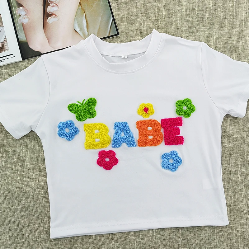 BABE Letter Embroidery Print 2000s Cute Baby Tees Summer Women Short Sleeve T-shirt  Y2K Fashion Goth Girl Slim Crop Tops Tshirt