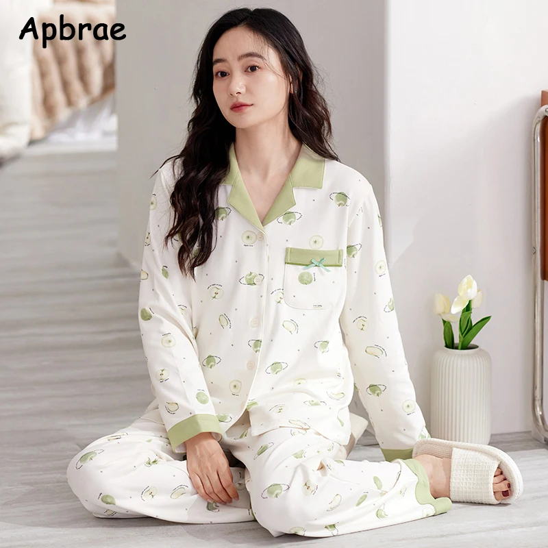 Women Cotton Pajamas Autumn Winter Long Sleeves Casual Lapel Pijamas Simple Style Nightwear Cardigan Woman Sleepwear