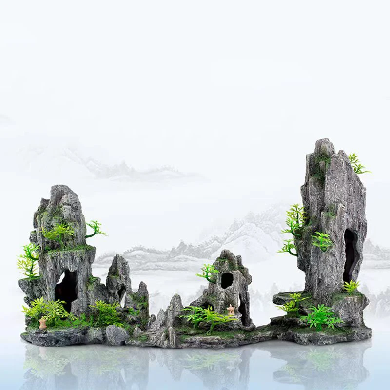 Resin Aquarium Rockery Mountain Decoration Artificial View Rock Cave Stone Tree Fish Tank Ornament Pet Supplies Home Decor