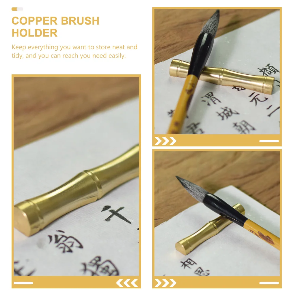 

Copper Bamboo Joint Pen Rest Durable Storage Holder Desk Ink Pens Calligraphy Brushes Sumi Writing Retro Vintage Artistic Decor