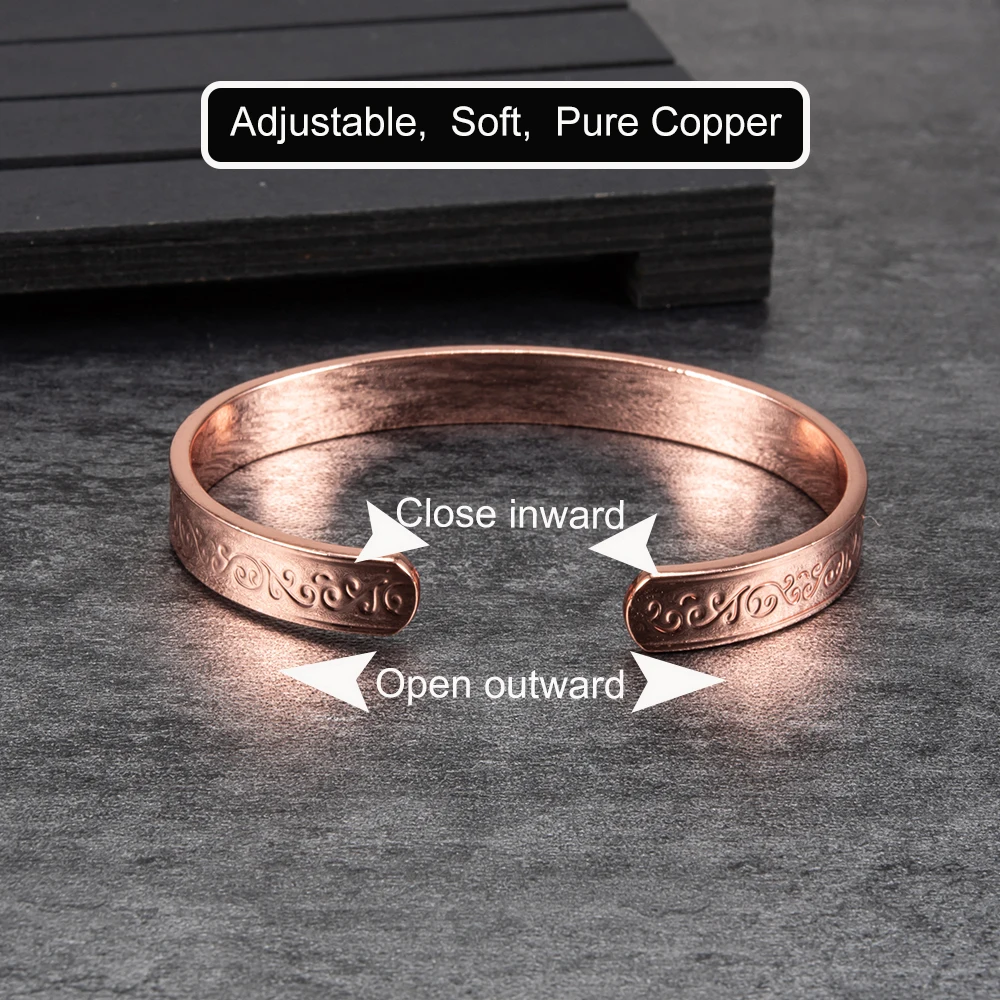 Vinterly Magnetic Bracelets Copper Adjustable Cuff Health Energy Resizable Bangles Flower High Magnet Jewelry for Women 8mm Wide