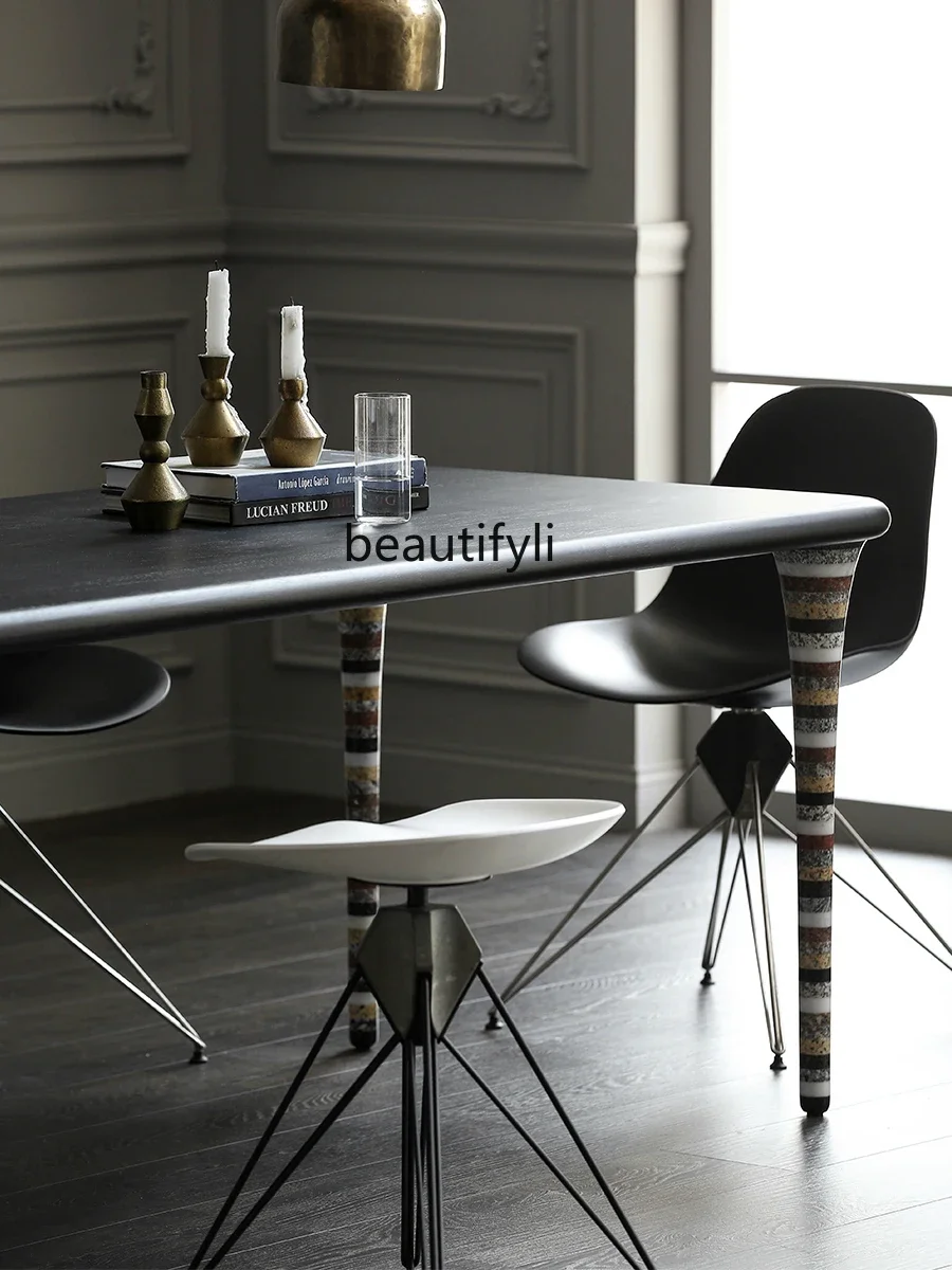 Simple Modern Laminated Marble Oak Guest Dining Table in Dining Room Dining Table