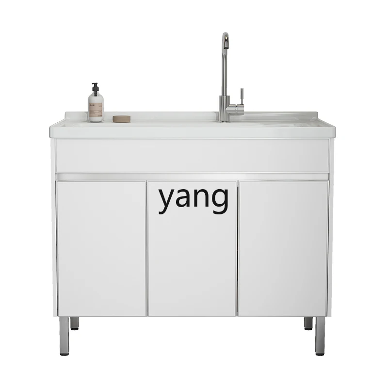 

L'm'm Balcony Stainless Steel Laundry Cabinet Laundry Sink with Washboard Ceramic Integrated Basin