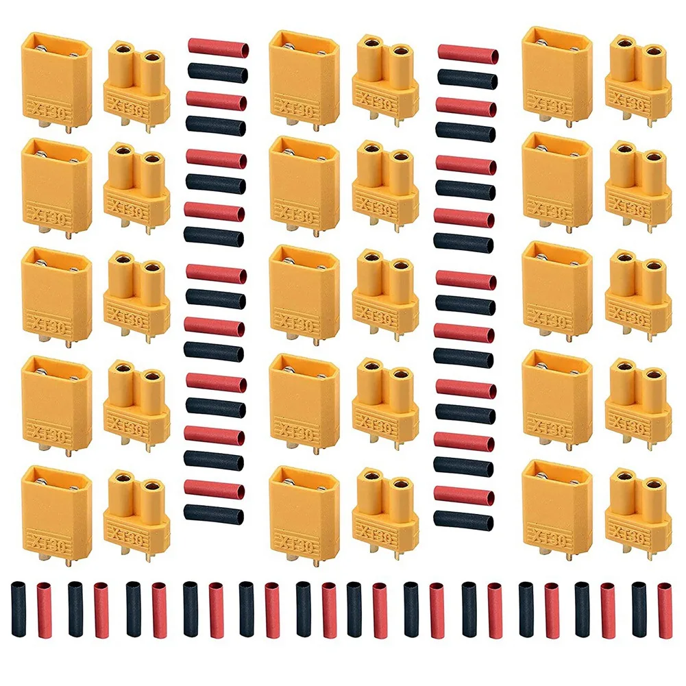 XT30 15 Pairs Male Female Battery Connectors XT30U Male Female Connectors Round Plug Female with Heat Shrink Tube