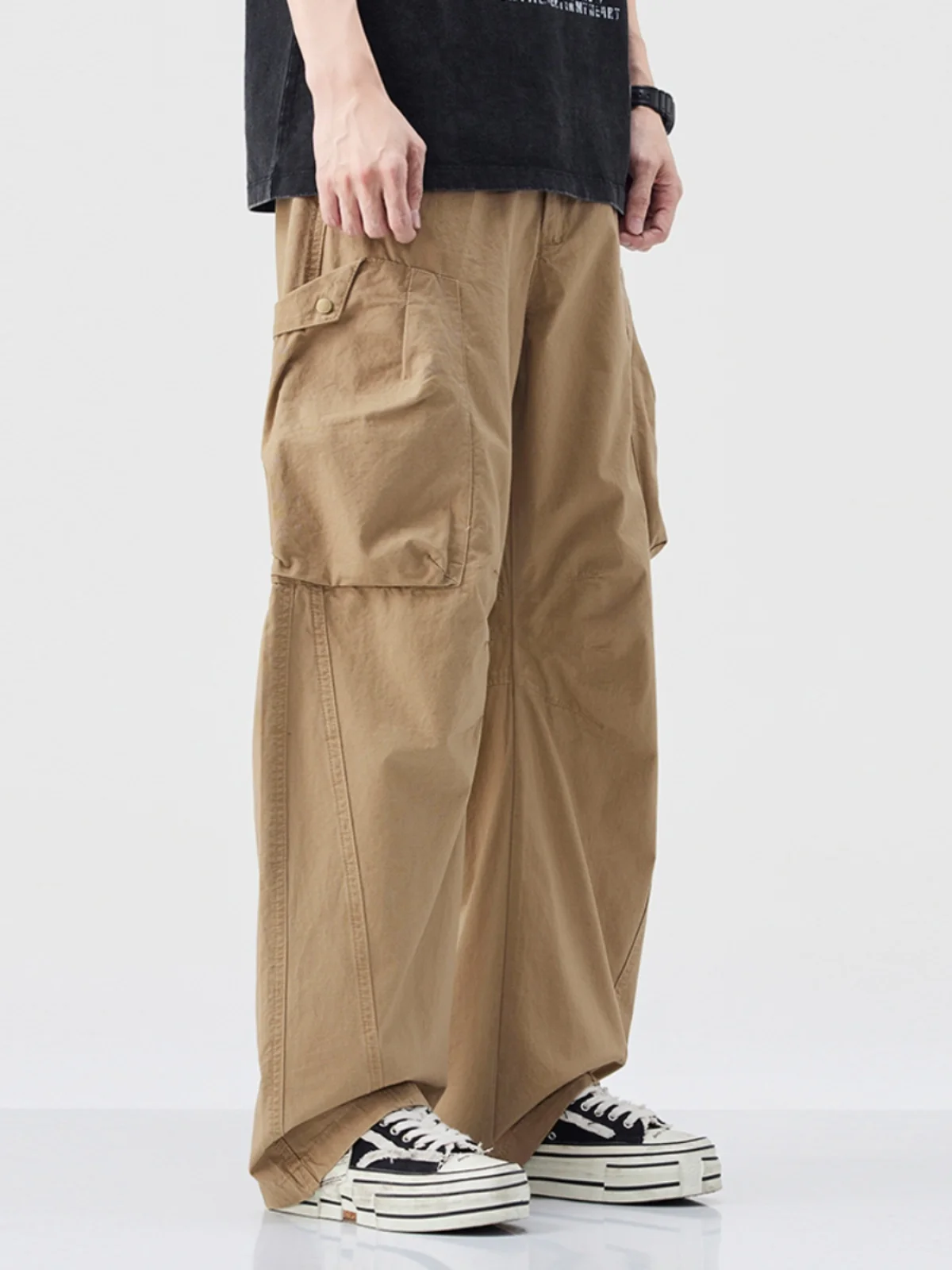 

MYTC винтажные хлопковые рабочие брюки с крупными кетами, прямые брюки, свободные повседневные брюки в стиле милитари для мужчин