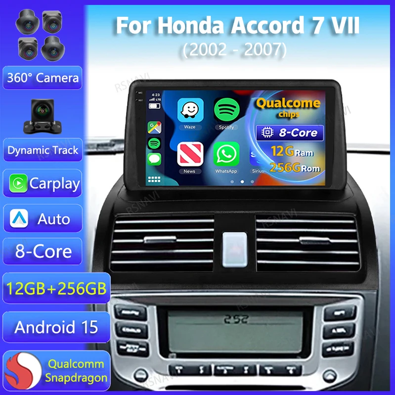 Android 15 Car Radio For Honda Accord 7 VII 2002 2003 2004 2005 2006 2007 8core Car Receiver QLED Screen GPS Navigation Carplay