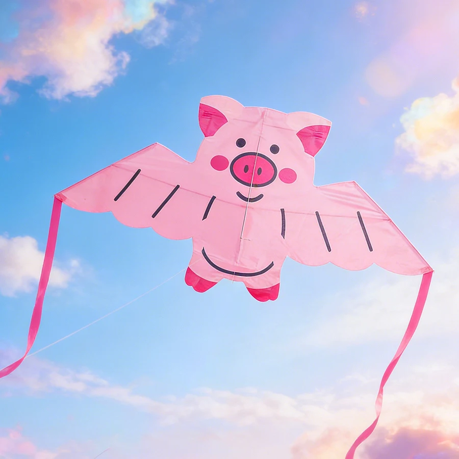 어린이를 위한 귀여운 핑크 돼지 연 - 102cm 쉽게 날릴 수 있는 동물 연, 야외 놀이, 해변 및 공원용 내구성 있는 천 (12세 이상)