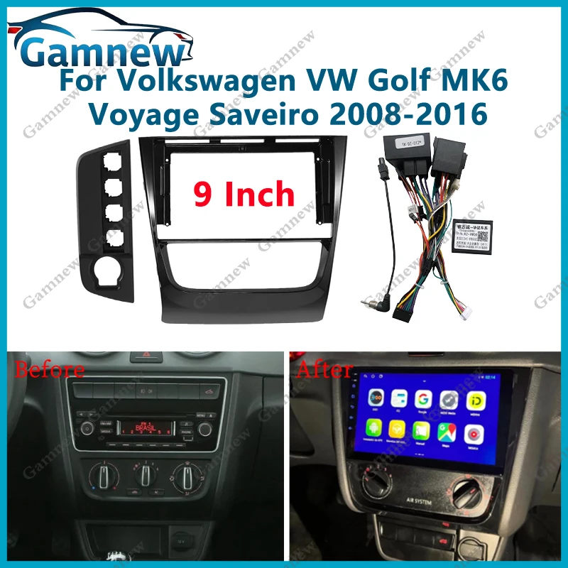 Adaptador de marco de Fascia de Radio para coche de 9 pulgadas, placa de Kit de tablero estéreo Android para Volkswagen VW Golf MK6 Voyage Saveiro 2008-2016