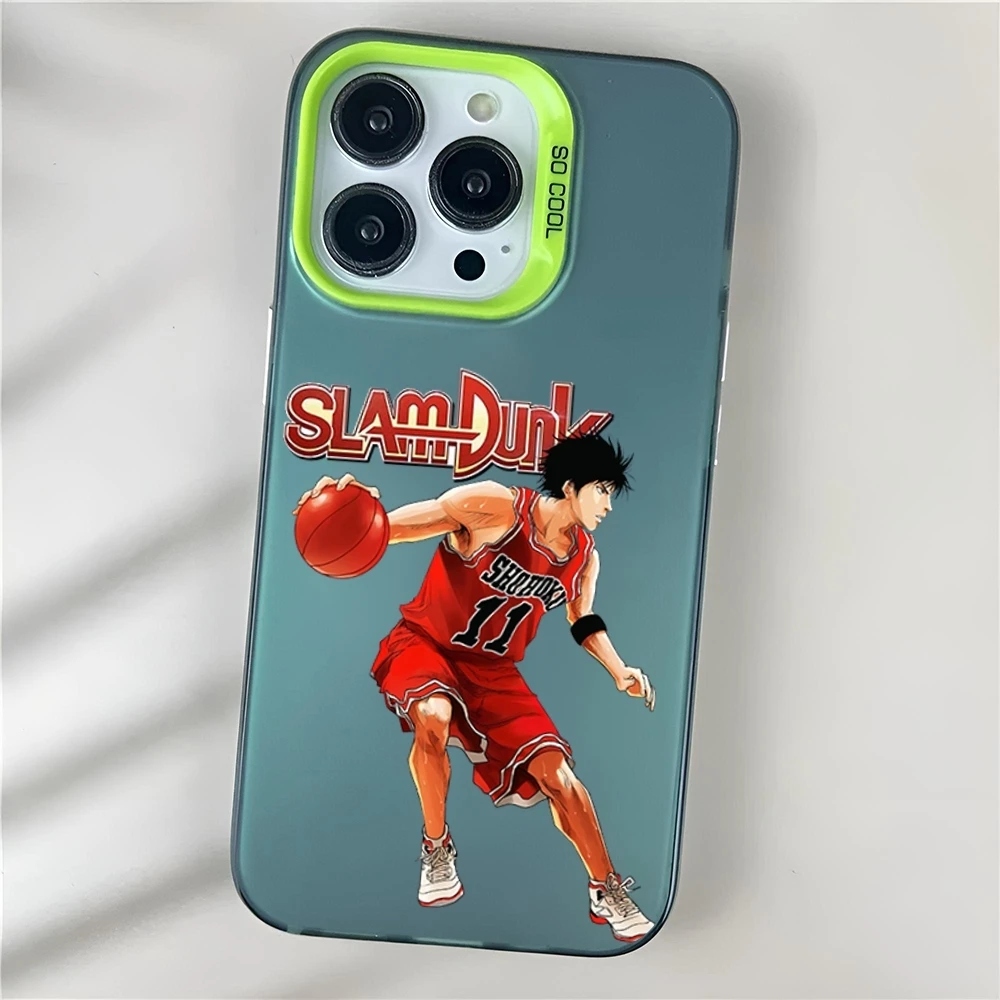 Slam dunk Anime Phone Case Matte Colored Silver For iPhone 13 12 15 14 11 Pro Max Plus XS X Shockproof Hard Cover