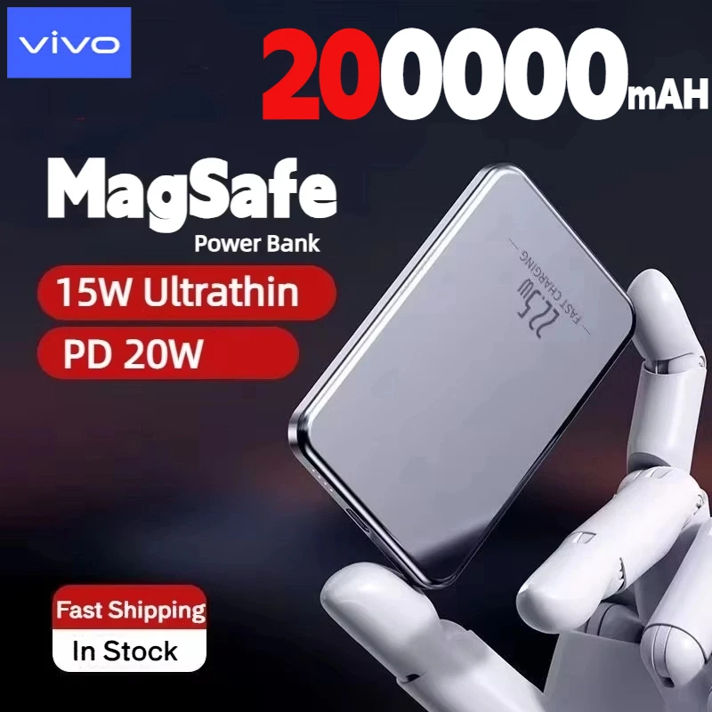 VIVO 200000mAh Wireless Magnetic Power Bank Super Fast Charging Large Capacity Portable Battery Charger For iPhone Huawei