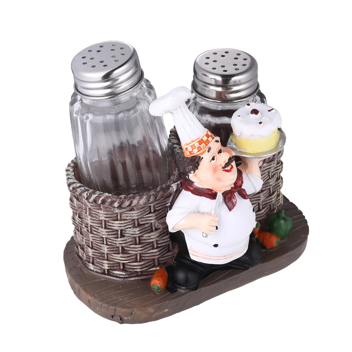 1Pcs Resin Chef Ornament European Style Cute Desktop Decoration Kitchen Bistro Bakery Cook Statue Fun Chef Design Cruet Choice