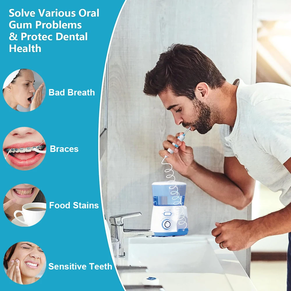 Oral Irrigator Electric Water Flosser High Pressure Mouth Washing Machine with 5x Tip 800ML Large Water Tank Teeth Cleaner