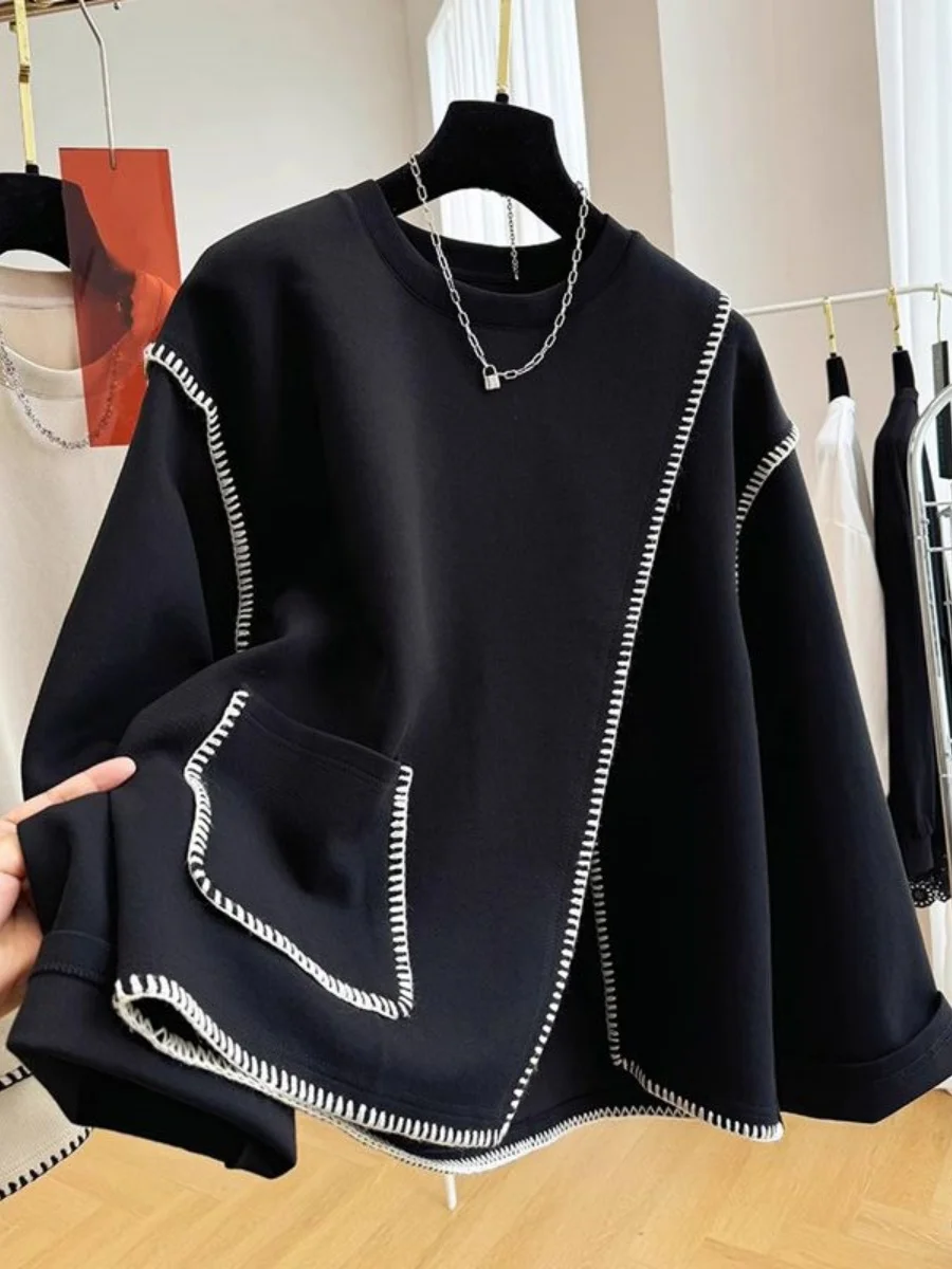 

plus Size Women's Long Sleeve Sweatshirt Loose Fit Versatile Meat Concealing Autumn Winter Comfortable Casual Color T-S...