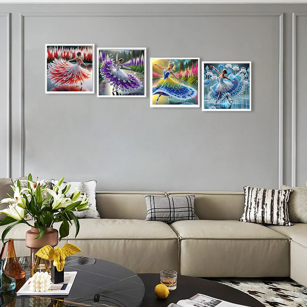 

4шт 5D DIY Частичная дрель специальной формы Набор для алмазной живописи Девушка Декор 30x30см