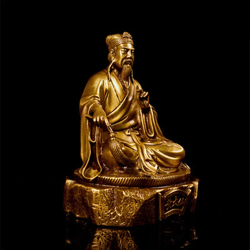 Brass statue of Yellow Immortal, depicting the Red Pine Fairy, a decorative item for home or living room