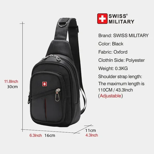 Imagen 2 del producto SWISS-Bolsos de pecho para hombre, bolsa de hombro tipo bandolera impermeable para ocio al aire libre, bolso de pecho de gran espacio, práctico y duradero