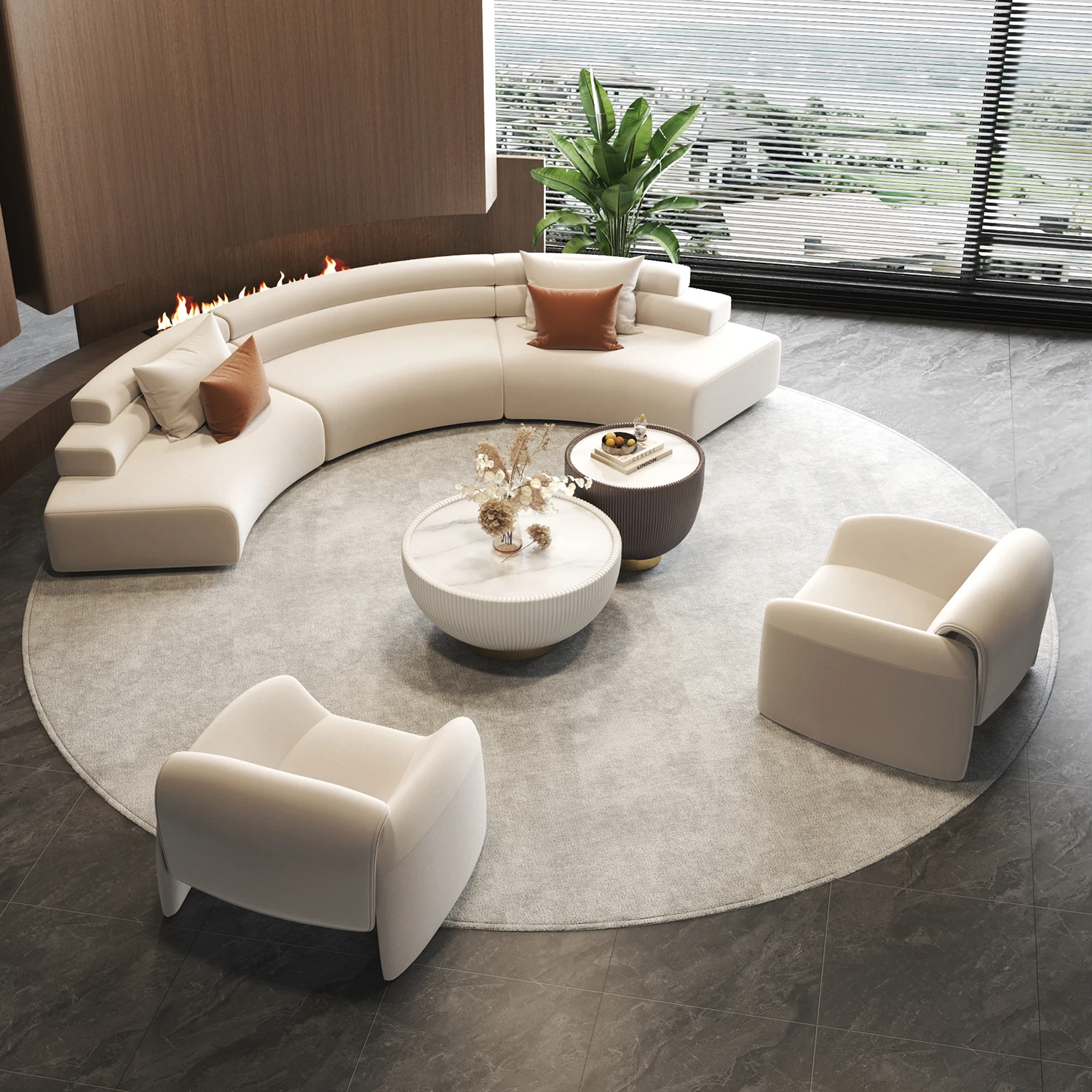 

！@Modern Light Luxury 4S Shop Office Semi-Circular Arc Sofa for Hotel Lobby Rest Area Reception-Sales Office Living Room Furnitu