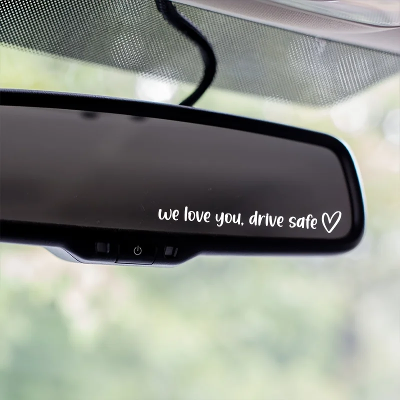 6pcs 2D Flat We Love You Drive Safe Heart Vinyl Sticker, Decal for Car Rearview Mirror Decor, Holiday Gift