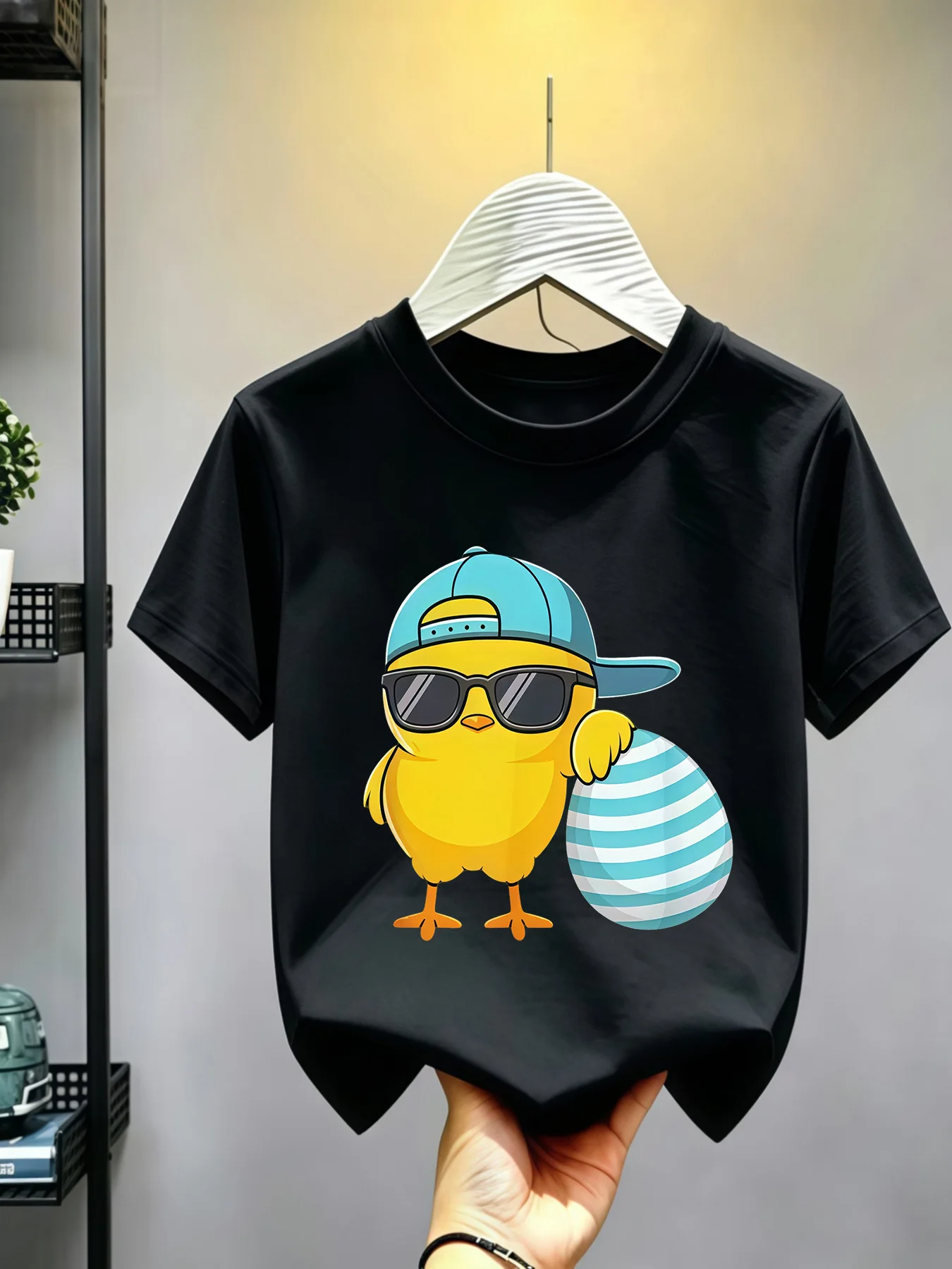 Cool Cap Sunglasses Chick Easter Print Kids Tees Casual Soft Short Sleeve Tops For Boys Girls Toddlers Summer Daily Outfits