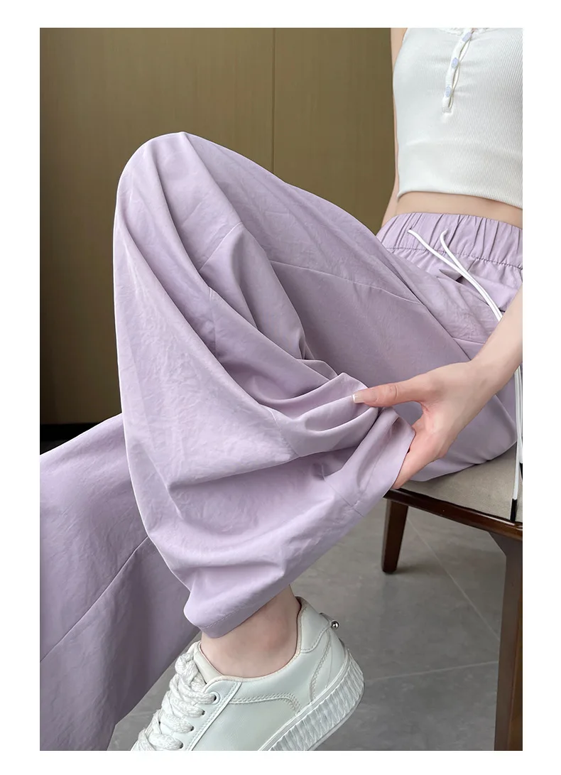 

Широкие брюки для бега, женские хлопковые женские весенние вязаные плиссированные брюки для отдыха, хипстерские легкие дышащие эстетические базовые детали