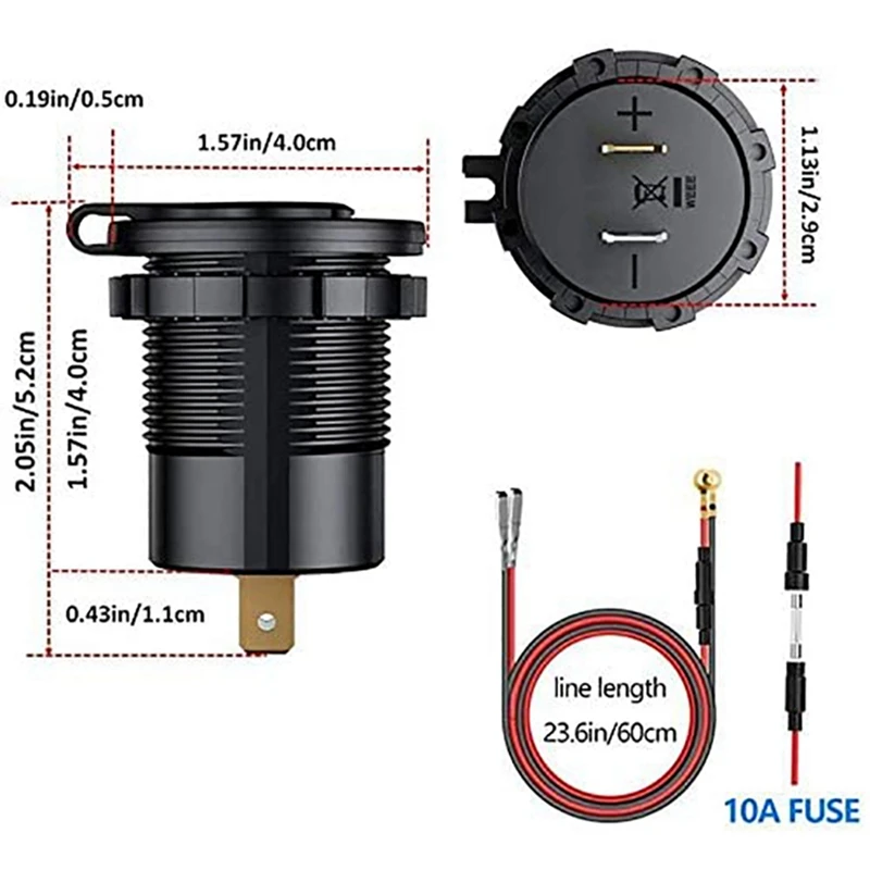 6X PD Type C USB ที่ชาร์จแบตในรถและ QC 3.0ช่องเสียบเต้าเสียบสายไฟ12V พร้อมสวิตช์เปิด/ปิดสำหรับรถจักรยานยนต์ RV ATV