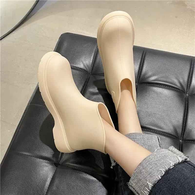 Korean Models Rain Shoes Ladies Short Tube Waterproof Rubber Shoes Low-top Water Shoes Outdoor Non-slip Rain Boots Solid Color