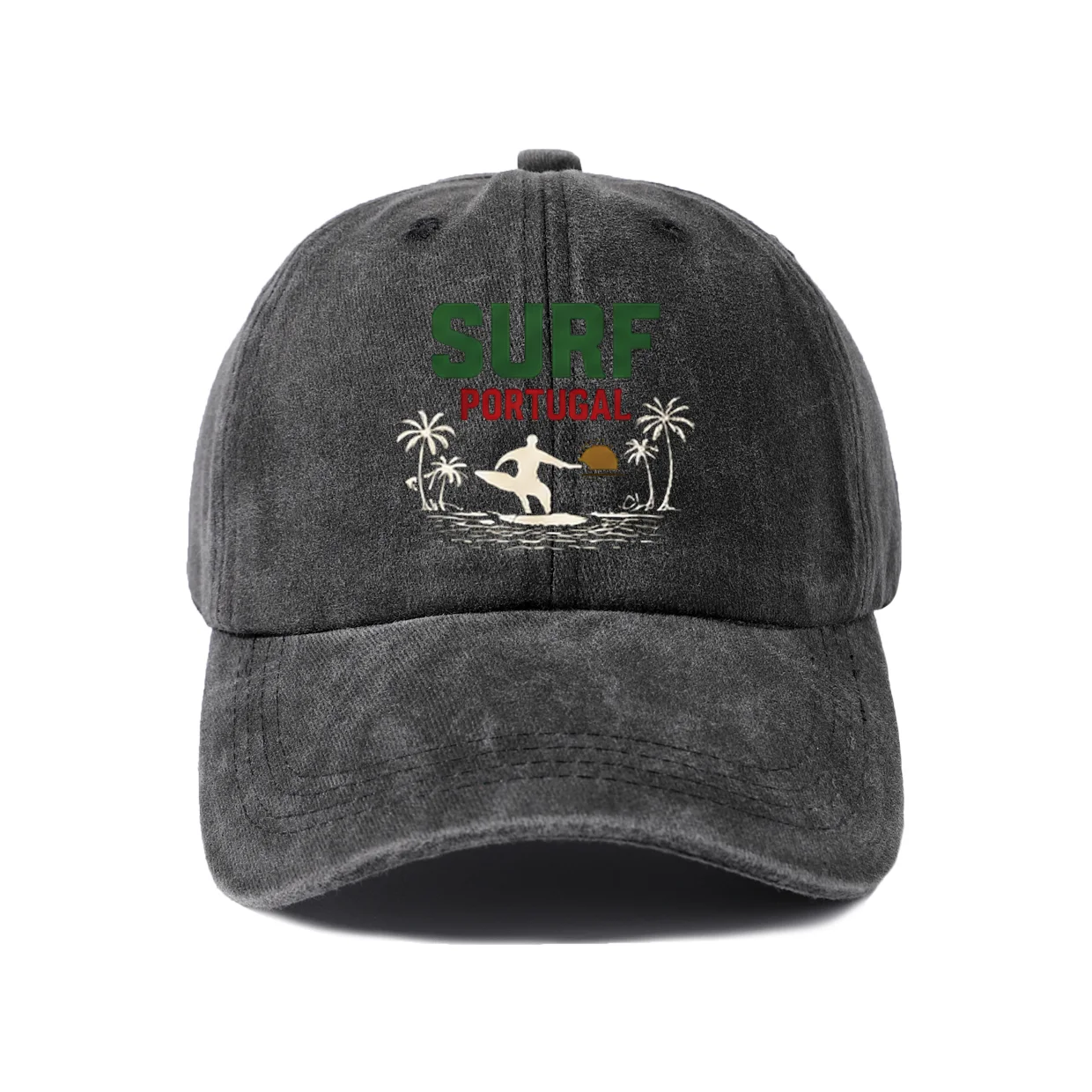 Portugal Surf Session Graphic Baseball Cap, Vintage Washed Adjustable Unisex Dad Hat, Everyday Gift