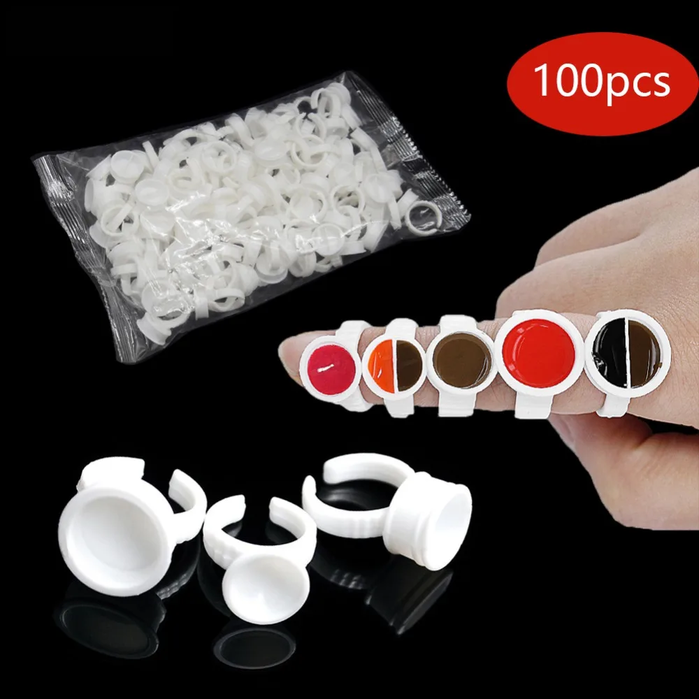 

White Disposable Tattoo Ink Rings Cups Professional S/L Tattoo Pigments Holder Ring Container Permanent Makeup Supplies 100pcs