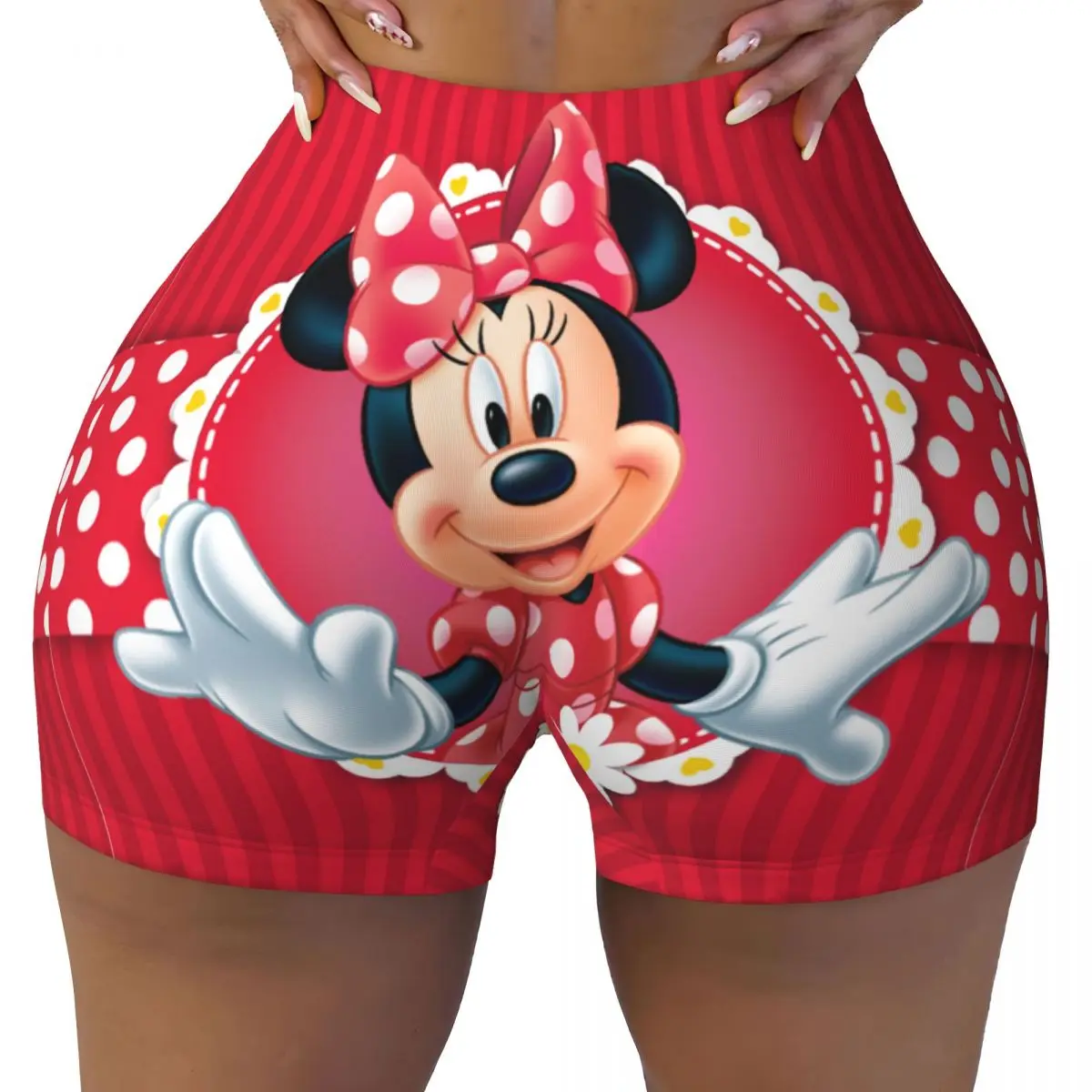 Woman Lift Yoga Sports Shorts Red Minnie Mickey Mouse High Waist Shorts Fitness Gym Leggings