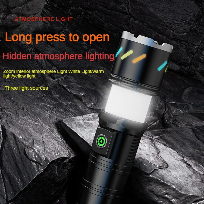 White Laser Flashlight TYPE-C Rechargeable with Output Zoom Atmosphere Light Outdoor Waterproof Strong Light Flashlight
