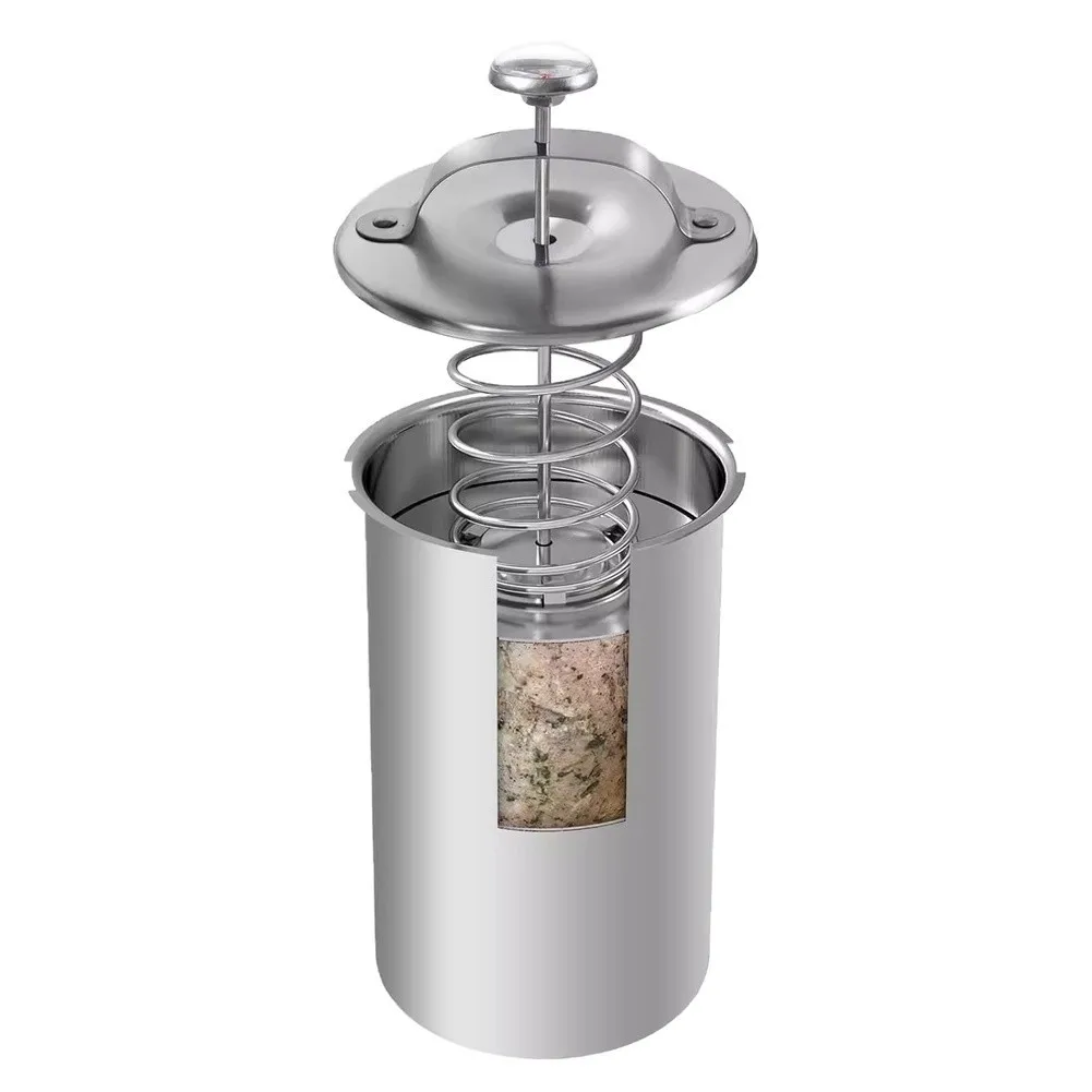 Stainless Steel Deli Meat Press with Thermometer for Home Kitchens Seeking Accurate Temp Monitoring During Meat Compression