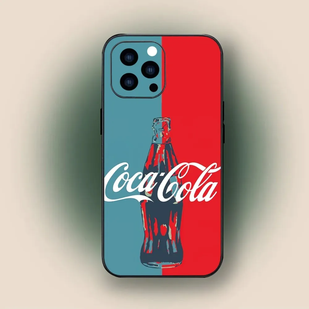 C-Coca-Colas Phone Case para iPhone, Moda Preto Shell, iPhone 11, 12, 13, 14, 15 Plus, Max, Pro, XR, XS