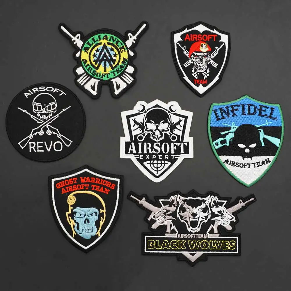 Airsoft Team Infidel Skull Embroidery Patches Tactical Military Morale Badge with Hook Backing