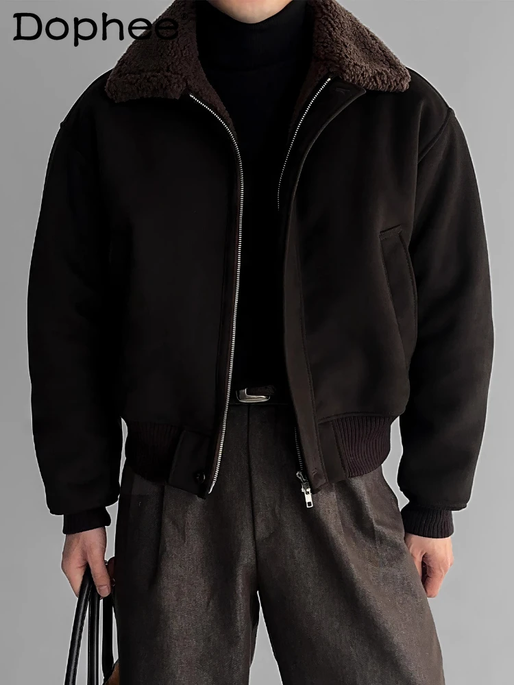 

Fashion Imitation Cashmere Lapel Coats Men 2025 Winter New Button Design Jackets Male Long Sleeve Handsome Zipper Simple Coats