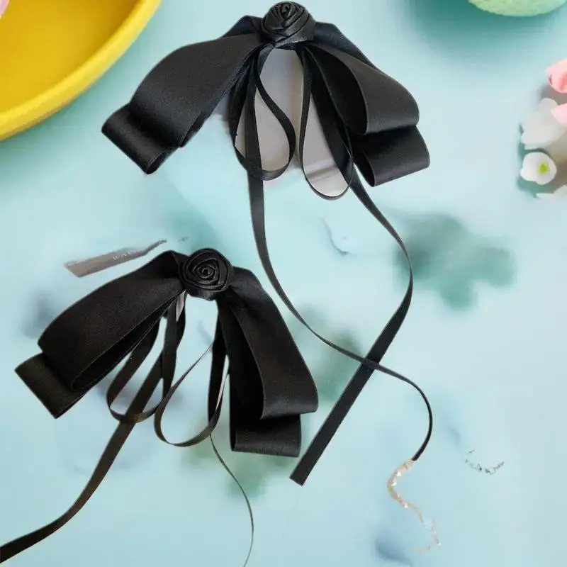 دبوس شعر على شكل فيونكة كاميليا جرلي؛ مشبك شعر فرنسي عالي الجودة باللون الأسود؛ ملحق أنيق بمشبك علوي لملابس الحداد #6