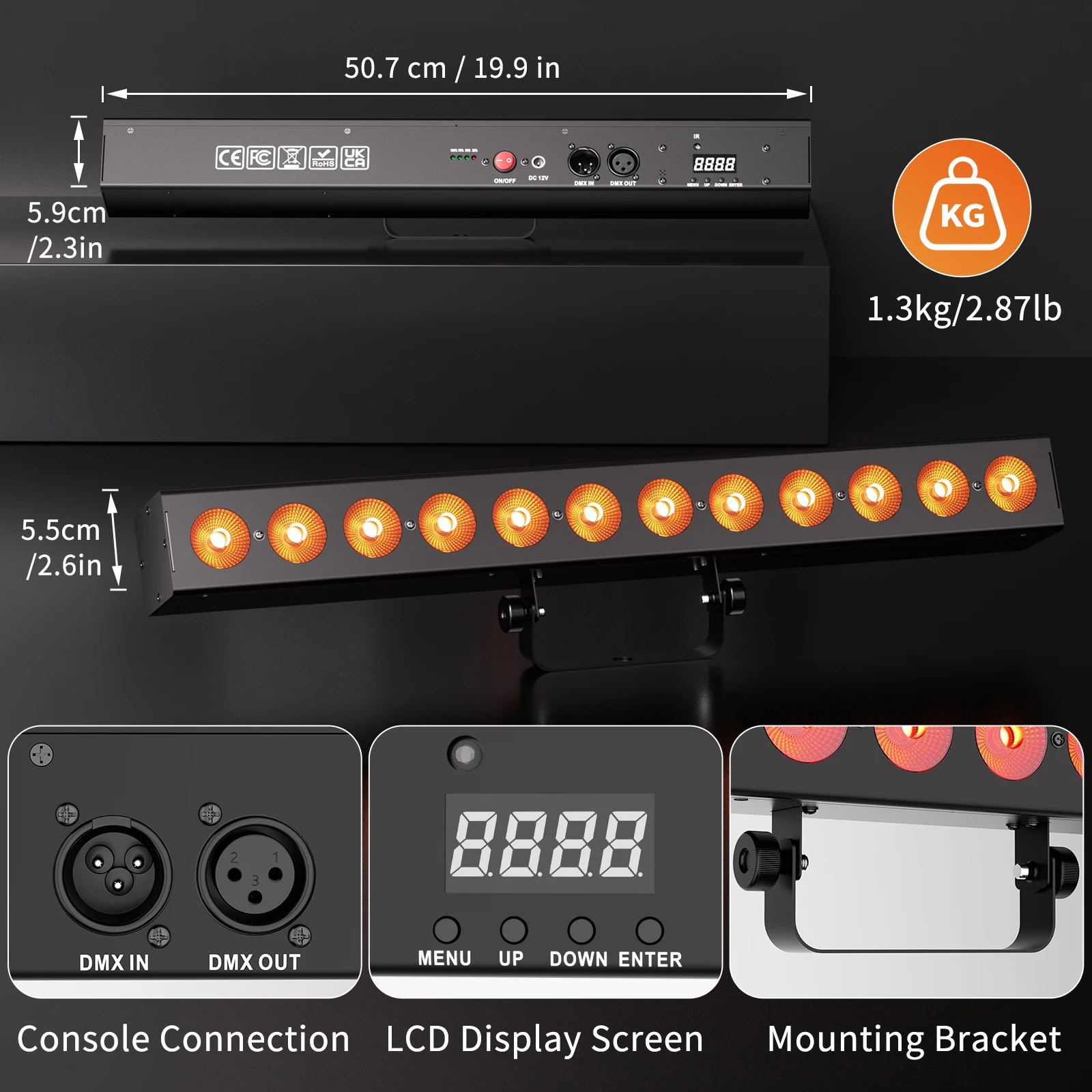U'King 12X6W RGBWA+UV LED Wall Washer Lights z akumulatorem 5200MA DMX512 Liniowa listwa świetlna sceniczna do budowy sklepu kościelnego Party