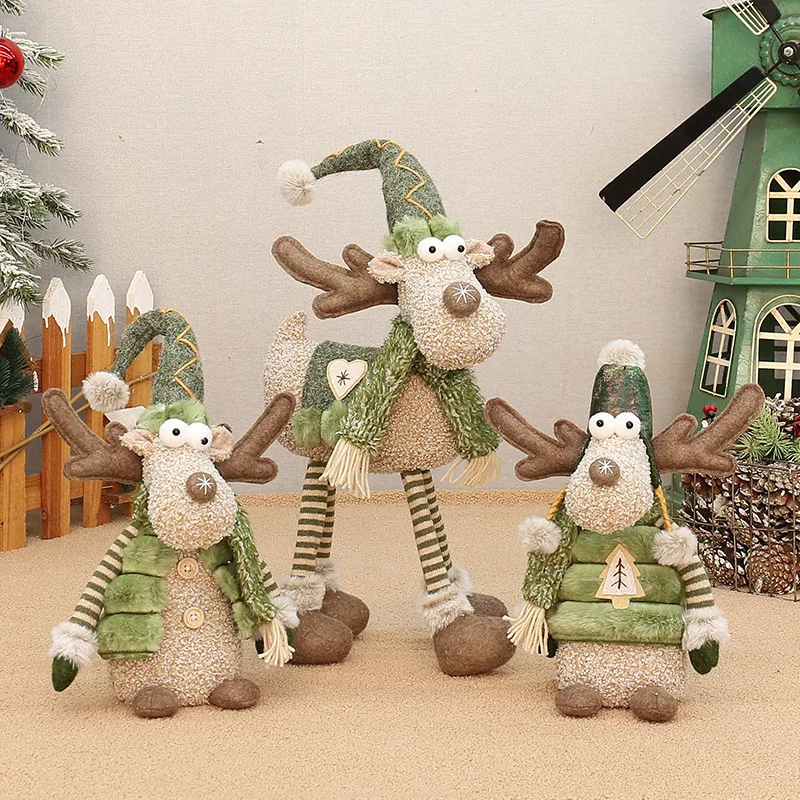 

Green Fabric Four Legged Elk Standing Position Christmas Reindeer Doll Window Decoration Xmas Ornament Home Holiday Decor