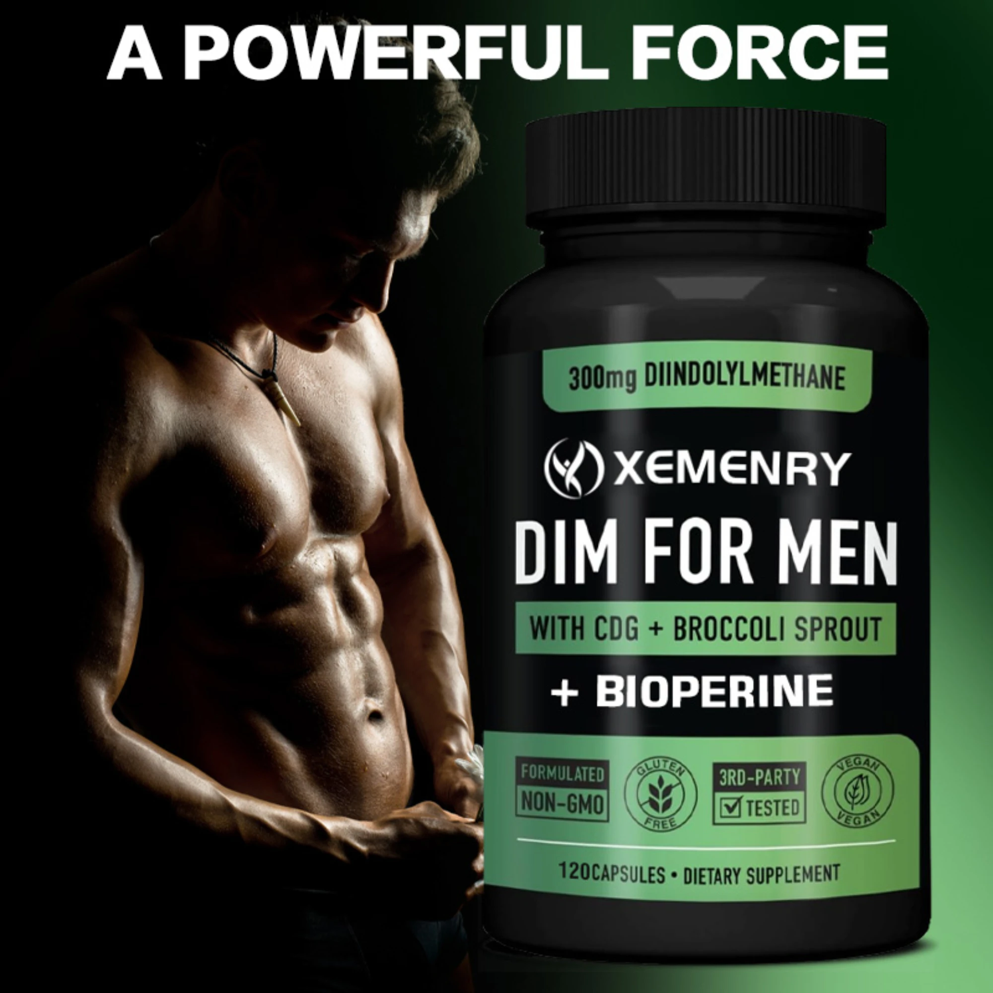 

DIM for Men Capsules - Antioxidant Support, Potent Male Hormone Balance, Enhanced Muscle Energy - 120 Capsules