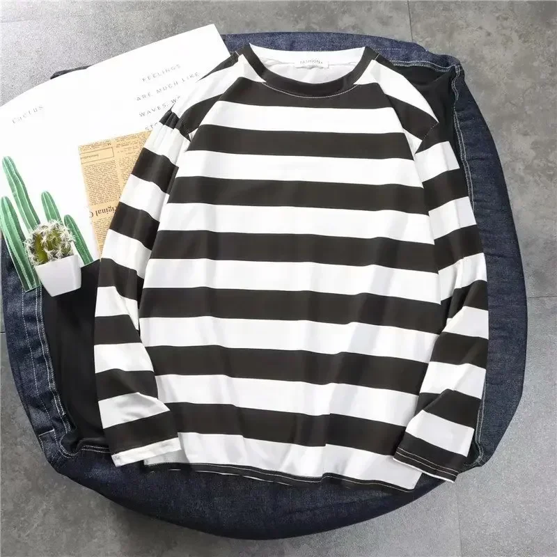 New men's fashionable casual horizontal stripe nightmare long sleeved olive red stripe shirt Freddie Kruger loose clothing