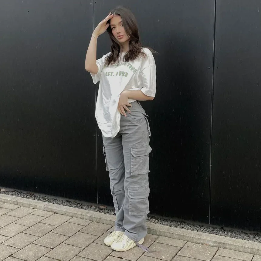 

Solid Cargo Pants Casual Loose Sweat Pockets Parachute Jogging High Waist Trousers Baggy Pant Women Fall Y2K Clothes Streetwear