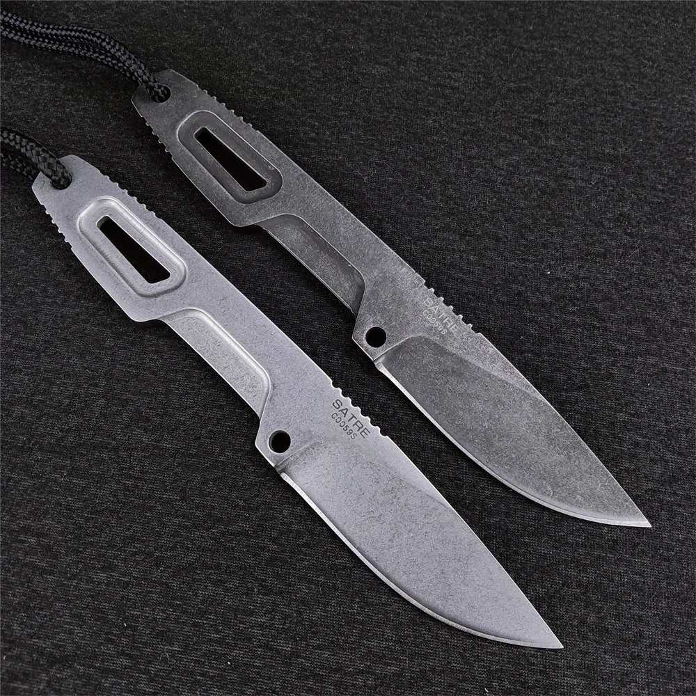 SATRE Pocket Fixed Blade Knife D2 Blade Stone Wash Steel Handle Outdoor Camping EDC Knives Tactical Straight Tool with K Sheath