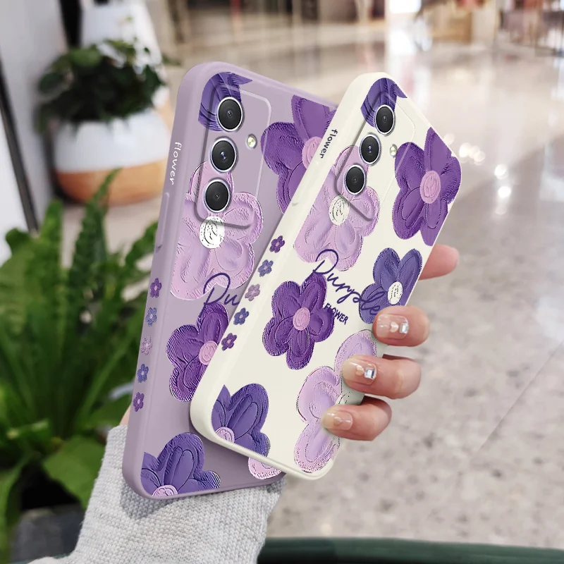 Purple Flower Case For Samsung A54 A34 A24 A56 A36 A26 A17 A16 A07 A06 A73 A53 A33 A23 A13 A72 A52 A32 A22 A15 A25 A35 A55 4G 5G