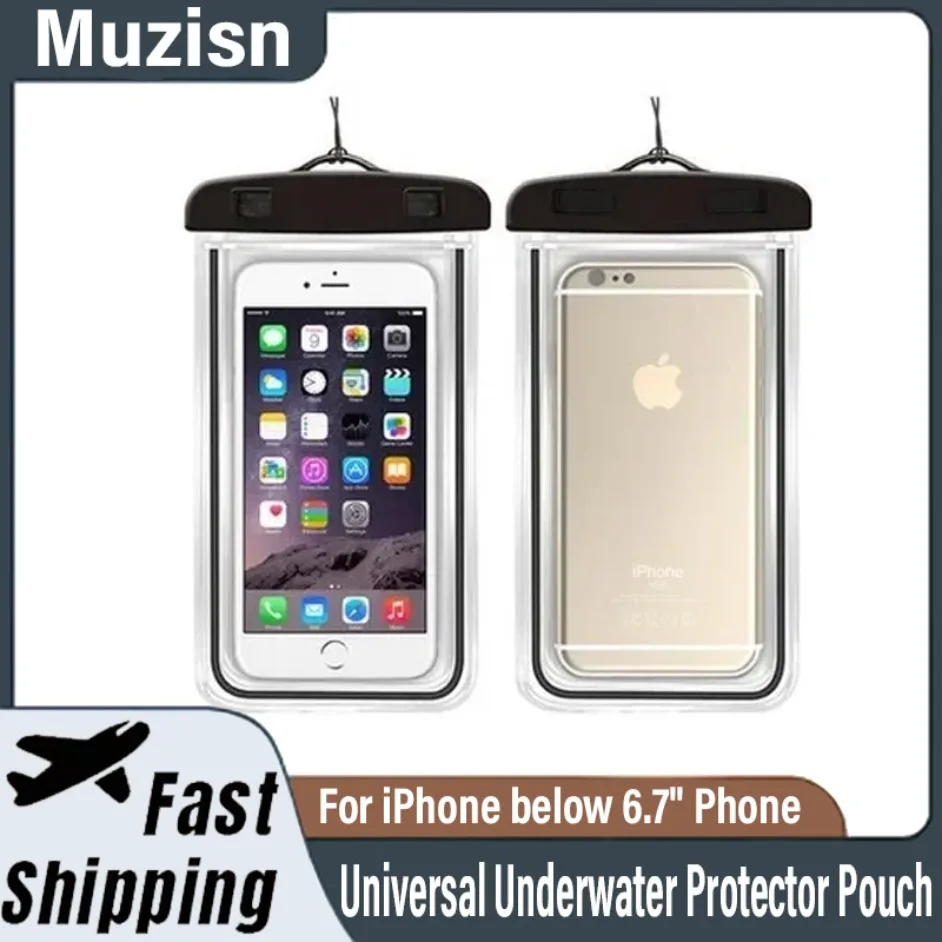 Muzyn capa de telefone à prova d'água, bolsa protetora subaquática universal para natação, para iphone abaixo de 6.7 polegadas